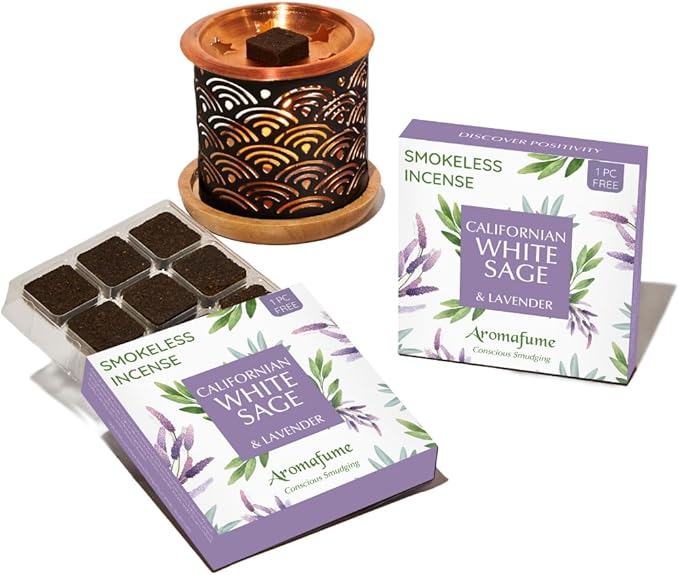White Sage & Lavender Incense Bricks with Rainbow Exotic Burner by Aromafume | 2x9 Bricks | Sage Incense for Cleansing Negative Energy & Protection | Sage for Smokeless Smudging, Spiritual Cleansing Aromafume