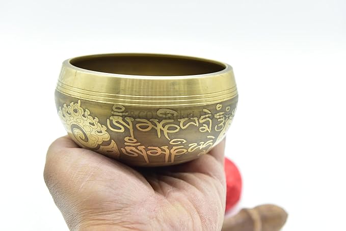 3.75 Inch Fine Etching Handmade Singing Bowl Yoga Meditation, with cushions and Mallet, Real Sandmade Singing Bowl from Nepal, healing bowls - Bloomnest