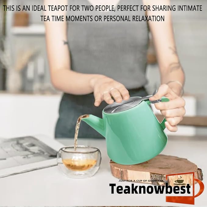 loose tea pot, Ceramic teapot with infuser, 19oz Tea pot for loose leaf tea, Suitable for 2-3 people to brew tea or coffee (azure) - Bloomnest