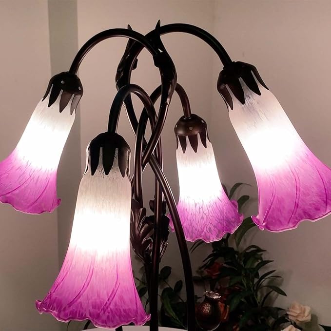 Bieye L10851 Lily Flower Blown Glass Accent Table Lamp for Living Room Bedroom Decoration (4-Light, Purple) - Bloomnest