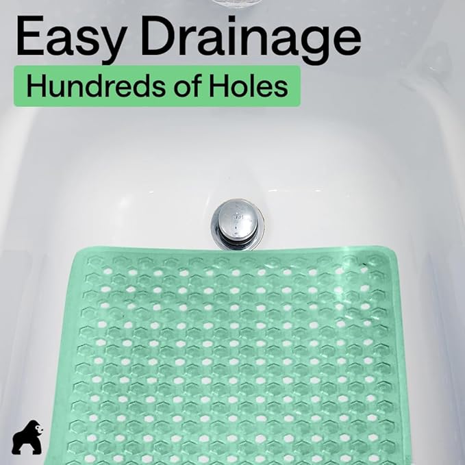 GORILLA GRIP Patented Bath Tub Shower Mat, Machine Washable Bathtub Floor Liner Mats, Suction Cups and Drain Holes to Keep Tubs Clean, Soft on Feet, Bathroom Essentials, 35x16 Inch, Clear Green - Bloomnest