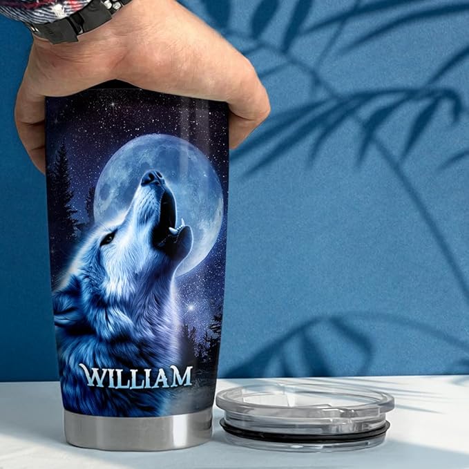 SANDJEST Personalized Wolf Tumbler with Customize Name 20oz 30oz Tumbler with Lid Gift for Woman Man Friend Inspired Gifts - Bloomnest