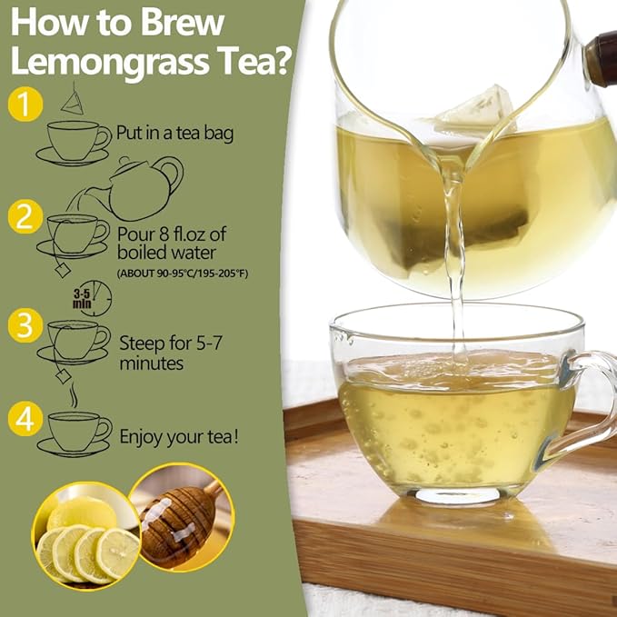 60 Premium Lemongrass Tea Bags, Made with 100% Natural Lemon grass, Perfect for Relaxation and Wellness, No Additives & Caffeine Free. - Bloomnest