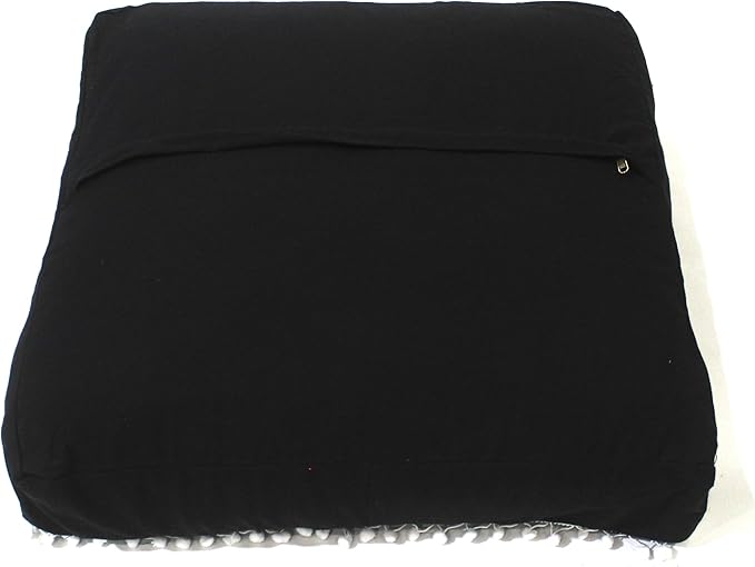 CRAFT KALA Meditation Floor Pillow Cover, Round Large Pillows Cover Seating for Adults, Bohemian Mandala Circle Cushions Cover for Outdoor Fireplace Yoga Living Room (Black, 18" Square) - Bloomnest