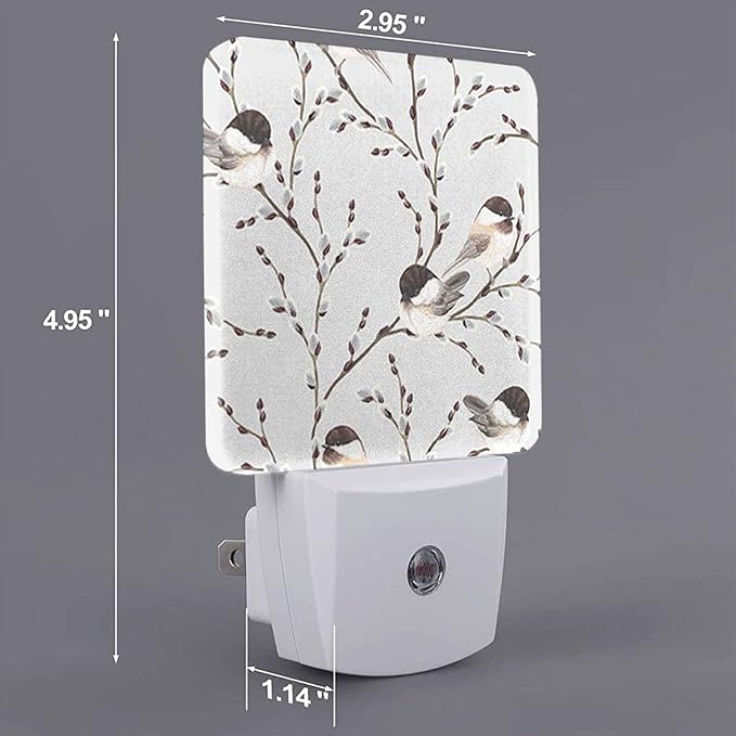 LED Night Light,Willow Branches Black-Capped Chickadee LED Night Light Plug into Wall with Dusk to Dawn Light Sensor White Energy Efficient Nightlight for Bedroom Hallway Living Room Kitchen - Bloomnest
