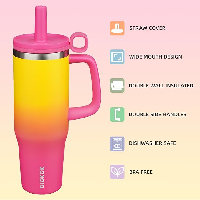 BJPKPK Insualted Tumblers with Handle and Straw 40oz Stianless Steel Travel Coffee Mug Thermal Cups with Lid,Rainbow - Bloomnest