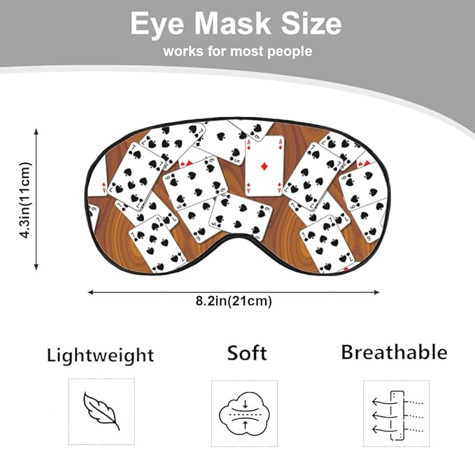 Playing Cards Silk Eye Mask Sleep Mask Funny Poker Wooden Table Rectangle Eye Mask with Adjustable Strap Lightweight for Women Work Travel Night Sleep - Bloomnest