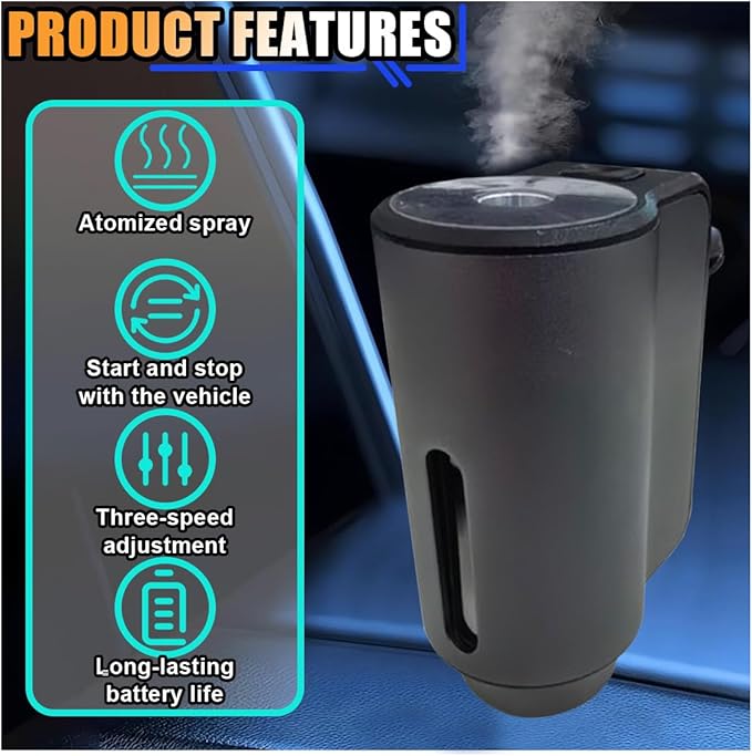 Smart Car Air Freshener Diffuser, Car Air Aroma Diffuser with Three Adjustable Intensity Levels, Rechargeable Intelligent Auto Aroma Diffusers with 3Pcs Empty Bottle (No Essential Oil) - Bloomnest