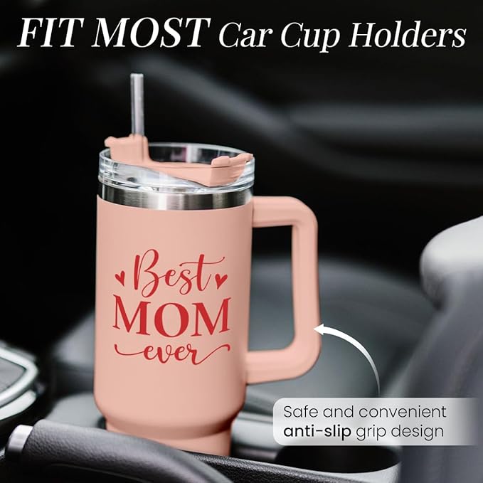 SANDJEST Mom Gifts Best Mom Ever Tumbler Stainless Steel 40oz with Handle Insulated Travel Cup - Mom Travel Coffee Mug, Mother's Day Christmas Birthday Gifts from Son Daughter - Bloomnest