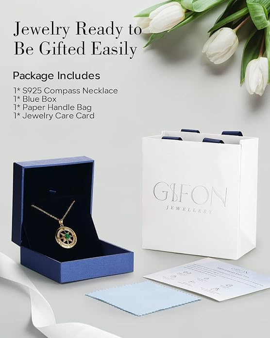 S925 Necklace Gift for Wife |Compass Jewelry |Women Anniversary |Sterling Silver |Girlfriend Birthday Gifts for Her Valentines |I'd be Lost without You |Jewel 18K Gold - Bloomnest