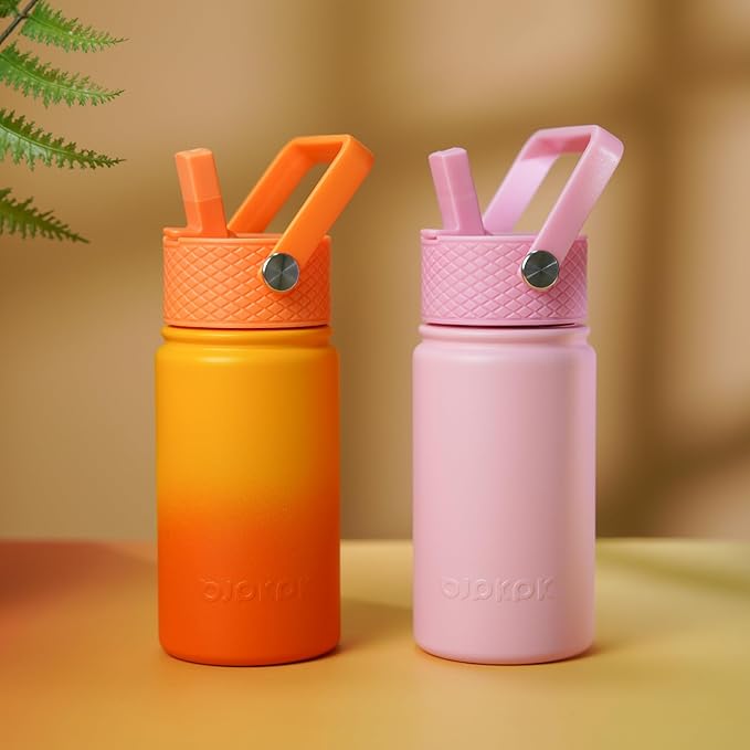 BJPKPK Insulated Water Bottle with Straw Lid, 15oz Cute Water Bottles, Stainless Steel Metal Thermo, Reusable BPA Free Leak Proof Tumblers, Cups,Tulips - Bloomnest