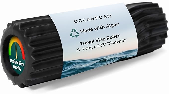Oceanfoam Ripple Travel Foam Roller (11" x 3.35") Firm Mini Foam Roller for Physical Therapy, Deep Tissue Massage, Back Pain - High Density, Wave Textured - Yoga, Exercise (Black & Charcoal Marbled) - Bloomnest