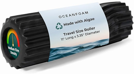 Oceanfoam Ripple Travel Foam Roller (11" x 3.35") Firm Mini Foam Roller for Physical Therapy, Deep Tissue Massage, Back Pain - High Density, Wave Textured - Yoga, Exercise (Black & Charcoal Marbled) - Bloomnest