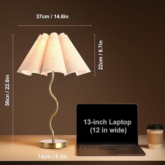 KUNJOULAM Small Table Lamp, Bedside Nightstand Lamp with Umbrella Form Fabric Lampshade, Morden Mini Desk Lamp for Bedroom Home Office Decor - Bloomnest