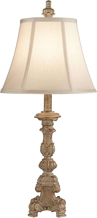 Regency Hill Elize Traditional French Country Style Vintage White Washed Candlestick Table Lamps 26.5" High Set of 2 Bell Shade for Living Room Bedroom House Bedside Nightstand Home Office - Bloomnest