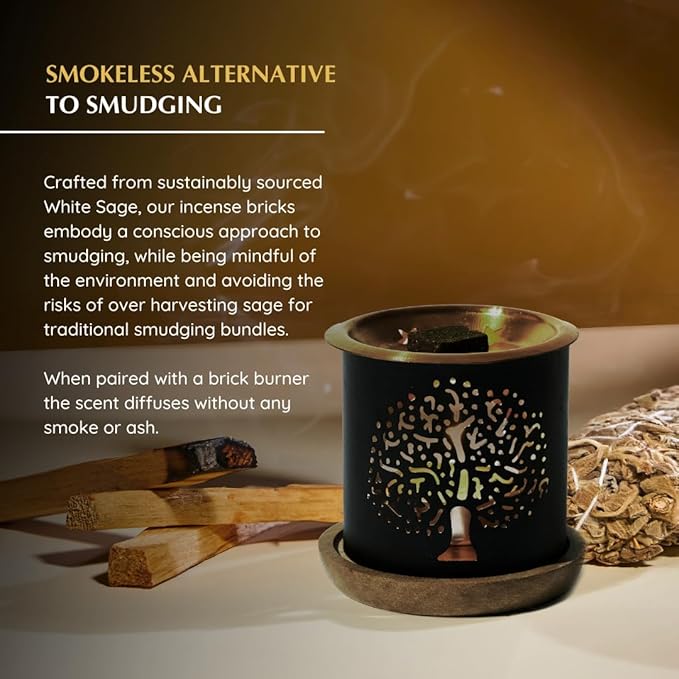 White Sage & Palo Santo Incense Bricks with Taj Exotic Burner by Aromafume | 2x9 Bricks | Sage Incense for Cleansing Negative Energy & Protection | Sage for Smokeless Smudging, Spiritual Cleansing Aromafume
