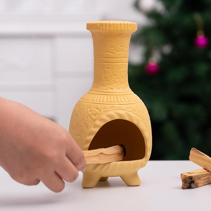 Handcrafted Terracotta Palo Santo Burner - Mexican Style Chiminea Clay Incense Dish & Anxiety Relief, Mini Aromatic Home Altar with Chimney Design, Meditation Gift for Women/Mom - Bloomnest