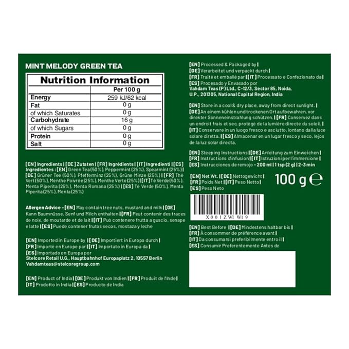 VAHDAM, Mint Green Tea Loose Leaf (50+ Cups, 3.5 oz) Cool Peppermint Tea With Himalayan Green Tea Leaves | Low Caffeine | High Elevation Grown | Vacuum Sealed for Freshness - Bloomnest