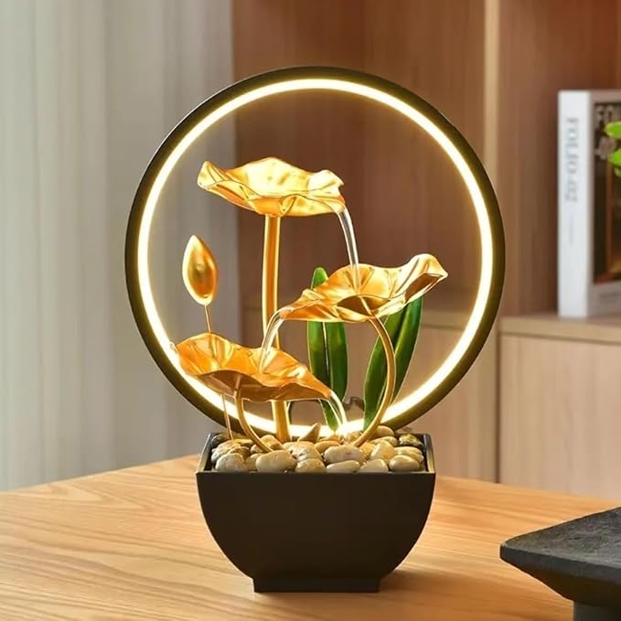 TiCin USB Powered Tabletop Fountain with Natural Rocks and LED Ring Lights, Tabletop Humidifier, Humidifier for Bedroom, Home and Office Decor - Bloomnest