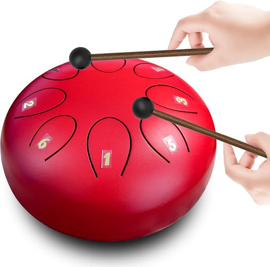 REGIS Steel Tongue Drum 6 inch 8 Notes Musical Percussion Instrument, rain Drum for Outside - Musician Gift for Family and Friends(red)