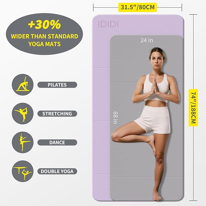 8mm Extra Thick & Large Foldable Yoga & Fitness Mat(74" x 31.5" x 0.32"), Double-Sided Non Slip & Lightweight Pilates Mat, Thick Wide Exercise Mats for Woman Man Kids, Portable Workout Mats for Travel, Studio or Home Use - Bloomnest