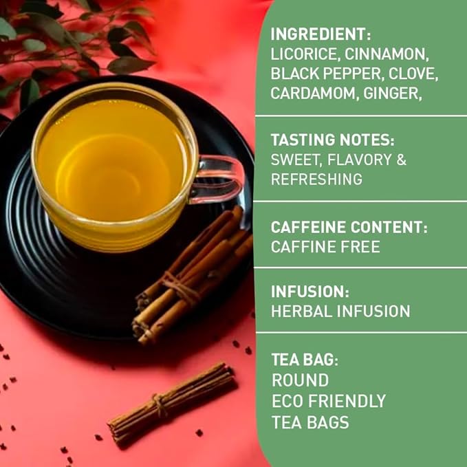 HANDPICK, Licorice Root Tea Bags (50 Count, 2g/tea bag) Licorice Tea | Non-GMO, Caffeine Free | Goodness of Cinnamon, Blackpepper, Clove, Cardamom & Ginger - Bloomnest