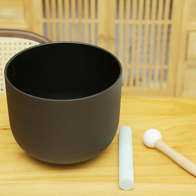 Leize 6-12 inch Chakra Tuned 432hz Set of 7 Quartz Black Crystal Singing Bowls with Heavy Duty Carrying Cases and Singing Bowl Mallet Suede Strikers