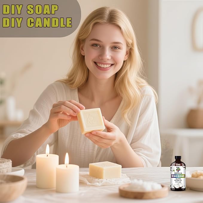 Coconut Essential Oil (4 oz/120 ml) — Coconut Oils for Aromatherapy, diffusers, humidifiers, Home fragrances, DIY Skincare, soap Making, DIY Candle Making, Relaxation, Yoga, and Meditation - Bloomnest