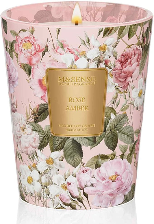 M&SENSE Rose Amber Scented Natural Soy Wax Candle, 14.1oz 60 Hours Long Lasting Slow Burning Candles for Home Decor, Aromatherapy Candle for Stress Relief - Bloomnest
