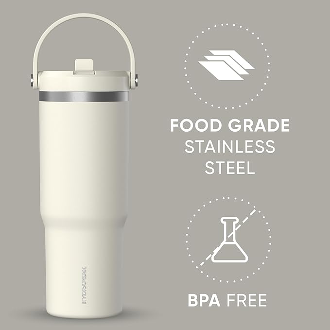 Hydrapeak Nomad 32 oz Tumbler with Handle and Straw Lid, Leakproof, Double Insulated, 32oz Cup Stainless Steel (Ivory) - Bloomnest
