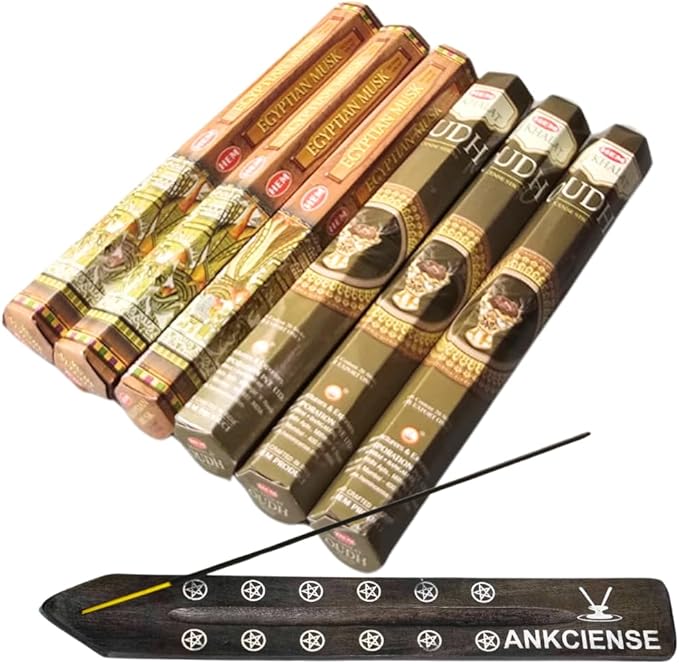 Sandalwood & Vanilla Incense from Hem Bundled with ANKCIENSE Incense Holder Bundle, Variety Pack of 120 Sticks (Egyptian Musk & M Oudh) ANKCIENSE