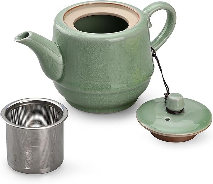 Teapot with Infuser Ceramic Tea Pot with Removable Stainless Steel Fliter for Loose Tea 15.80 OZ/450ml (1-2cups) Teapots for Tea Coffee Milk for Office Home Men Women as Gift(Pink Cyan) - Bloomnest