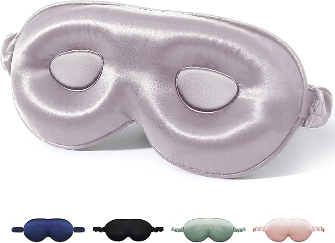 100% Mulberry Silk Sleep Mask for Unisex, 22 Momme 3D Silk Contoured Eye Mask, Breathable Light Blocking Blindfold with Adjustable Strap, Blackout Eye Cover for Travel, Dusty Purple - Bloomnest
