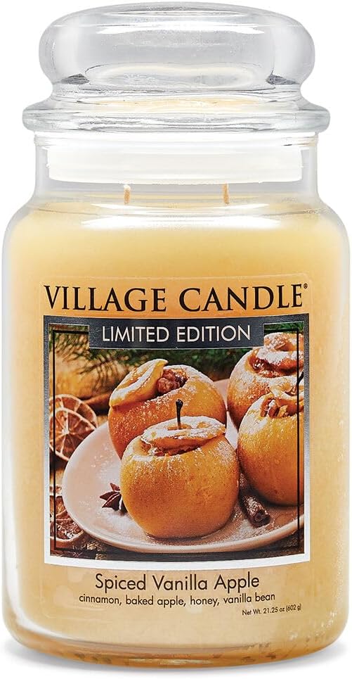 Village Candle Spiced Vanilla Apple, Large Glass Apothecary Jar Scented Candle, 21.25 oz, Ivory - Bloomnest