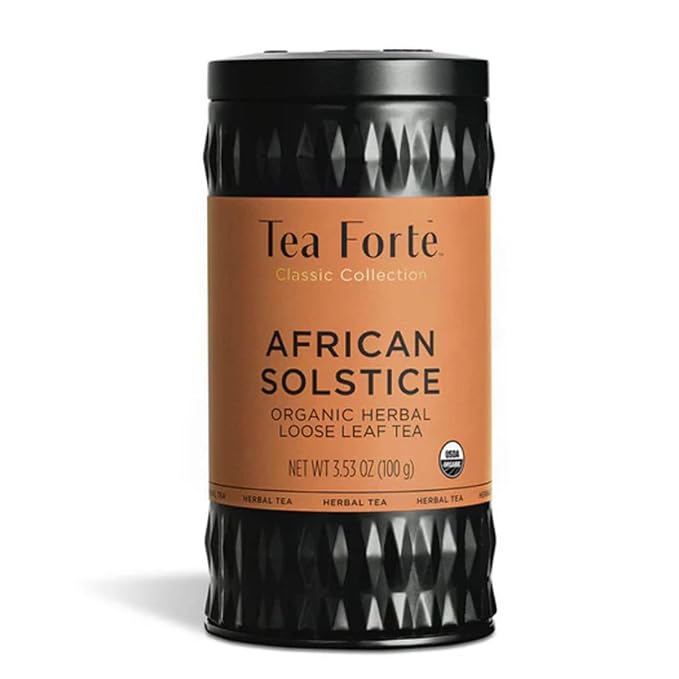 Tea Forte African Solstice Premium Loose Leaf Caffeine-Free Herbal Tea Blend Canister, Makes 35-50 Cups, Round Canister - Bloomnest