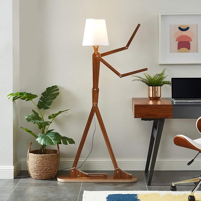 Cool Tall Floor Lamp Decorative Reading Standing Wood Swing Arm Wood Lighting for Corner Kids Boys Girls Bedroom Living Room Home Improvement Office Farmhouse - with LED Bulb (Walnut) - Bloomnest