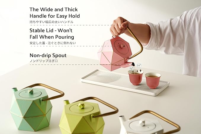 Toptier Cast Iron Teapot, Stovetop Safe Japanese Cast Iron Tea Kettle, Diamond Design Tea Pot with Removable Infuser for Loose Tea, 30 Ounce (900 ml), Pink - Bloomnest