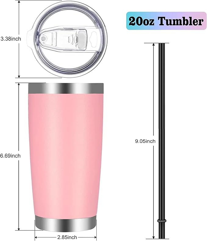VEGOND 20oz Tumbler with Lid and Straw Stainless Steel Tumbler Cup Bulk Vacuum Insulated Double Wall Travel Coffee Mug Powder Coated Coffee Cup(Pink 12 Pack - Bloomnest