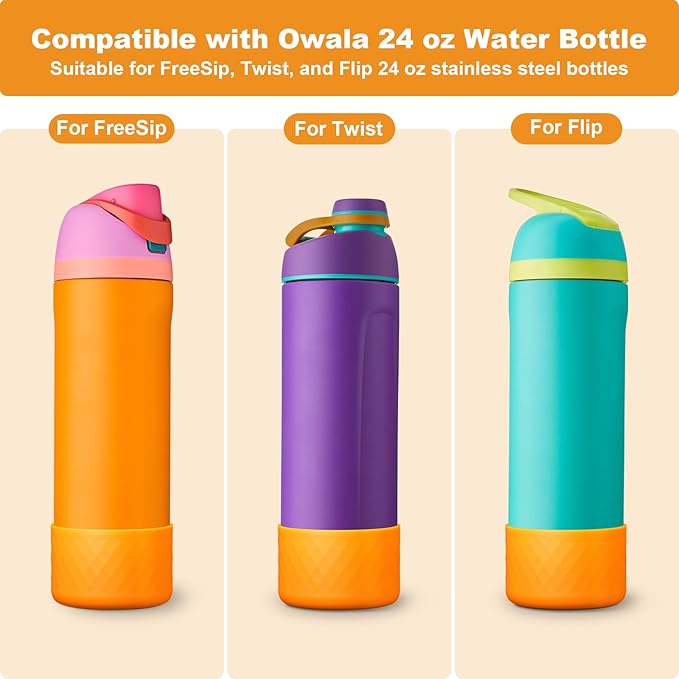 2PCS Silicone Water Bottle Boot for Owala 24oz 32oz 40oz, Anti-Slip Protective Sleeve Bottom Bumper Protector for FreeSip, Twist, and Flip Stainless Steel Water Bottles Alwenid