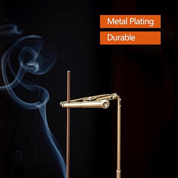 2 in 1 Incense Holder for Sticks(Height Adjustable), Anti-Ash Flying Insence-Sticks Burner with Glass Incense Holder Organizer for Meditation Yoga Spa Home Decor Sage (Golden Metal Rod) - Bloomnest