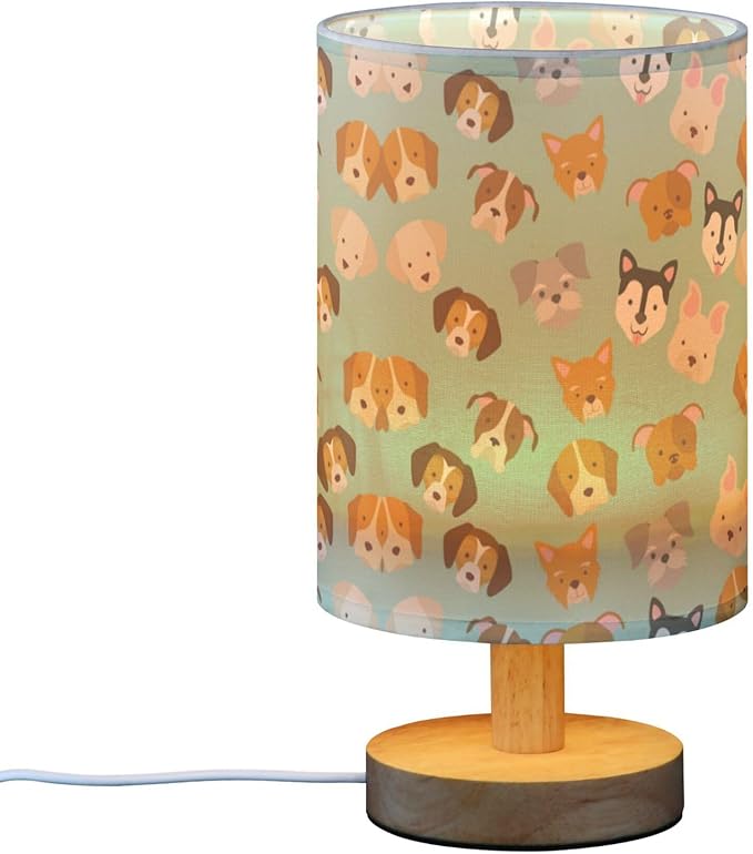 Table Lamp Husky Pug Dachshund Pitbull French Bulldog Golden Retriever Dog Nightstand Lamp with Wood Base Fabric Lamp Shade Bedside Desk Lamp for Living Room Bedroom Kids Room Office - Bloomnest