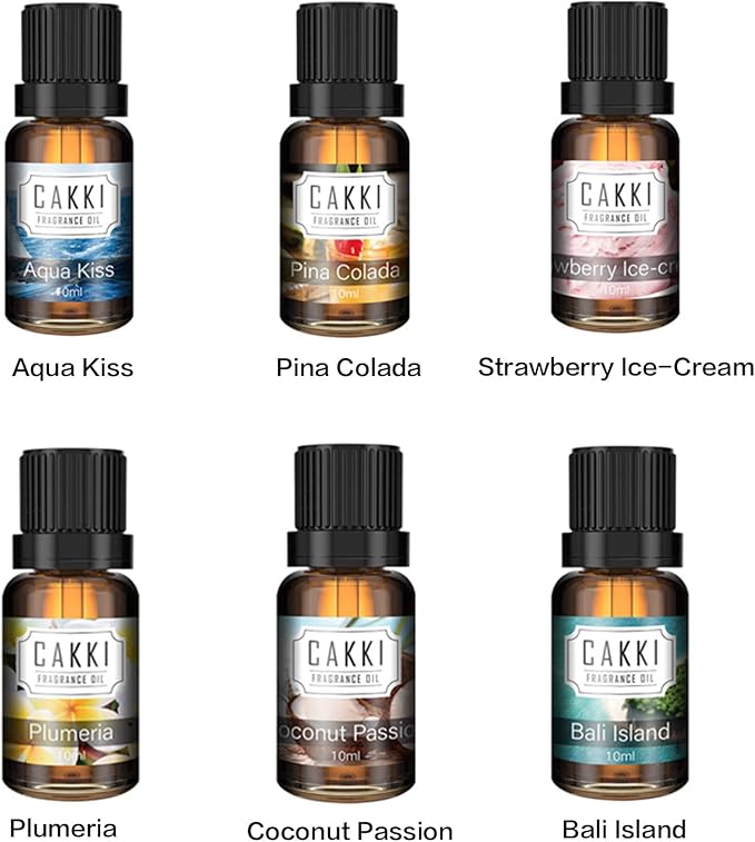 Summer Essential Oils for Diffusers for Home, CAKKI Fragrance Oils Set, 6X10ml with Coconut Passion, Plumeria, Pina Colada, Aqua Kiss, Bali Island, Strawberry, Aromatherapy Oils, for Candles Making - Bloomnest
