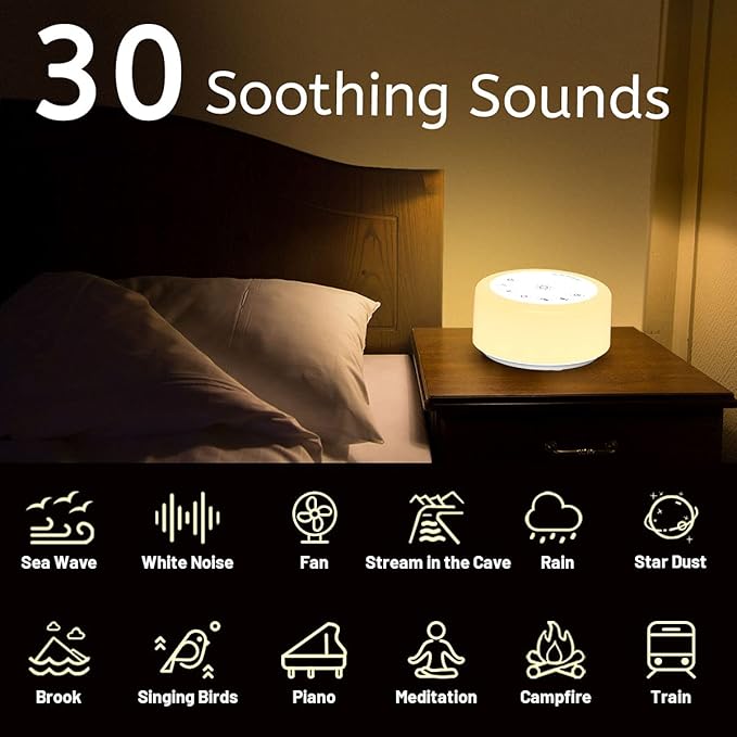 ColourNoise Sound Machine White Noise Machine 12 Colors Night Lights Brown Noise Machine with 30 Soothing Sounds Sleep Sound Machine with 5 Timers Portable for Home Travel and Office(White)