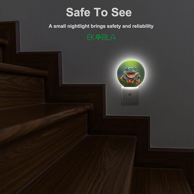 EKOBLA Frog Night Light - Cute Green Pond Animal LED Wall Plug-in Nightlights with Auto Sensor, Dusk to Dawn Lighting for Bedroom, Bathroom & Kitchen - Bloomnest