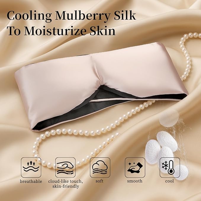 USlixury Silk Sleep Mask, 3D Contoured Sleeping Masks, Blackout Sleep Masks for Women with Nose Wing,100% Mulberry Silk, Face-Hugging Non-Slip SLEP Mask for Side Sleeper, 27.5x4.5'', Pink - Bloomnest