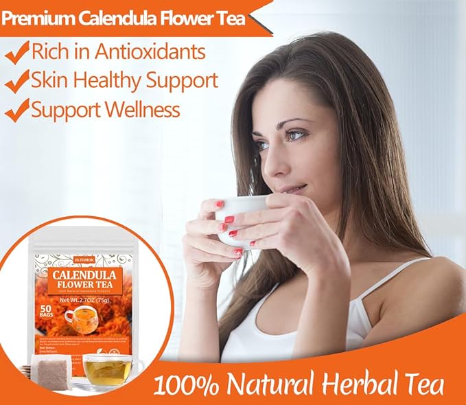Premium 50 Calendula Flower Tea Bags, Made with 100% Natural Calendula Flowers，For Skin Health & Support Wellness, No Additives & Caffeine Free. - Bloomnest