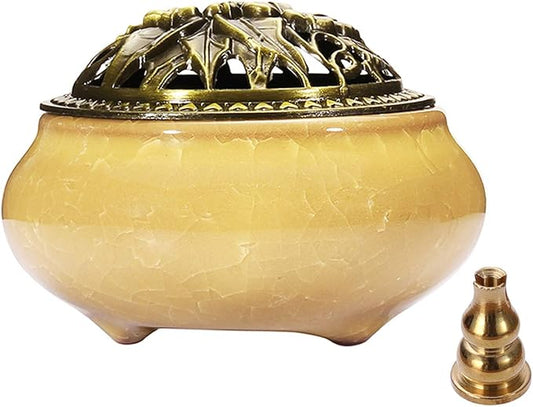 Incense Burner and Cone Incense Holder with Calabash Incense Stick Holder Ceramic Ash Catcher Yellow - Bloomnest