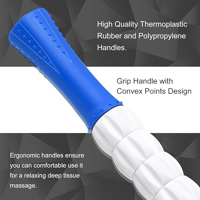 Muscle Roller Massage Roller Stick- Deep Tissue Fascia Blaster for Myofascial Pain Relief, Lymphatic Drainage & Body Sculpting, Handheld Physical Therapy & Recovery Tool (Blue White-24 inch) - Bloomnest