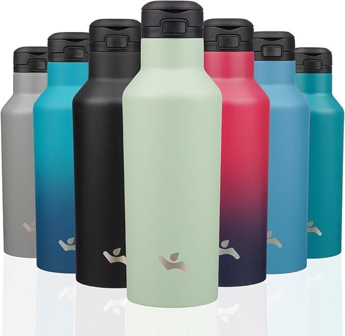 Insulated Water Bottle with Straw,17 OZ Double Wall Vacuum Stainless Steel Water Flask with 2 Lids,Macaroonn Green - Bloomnest