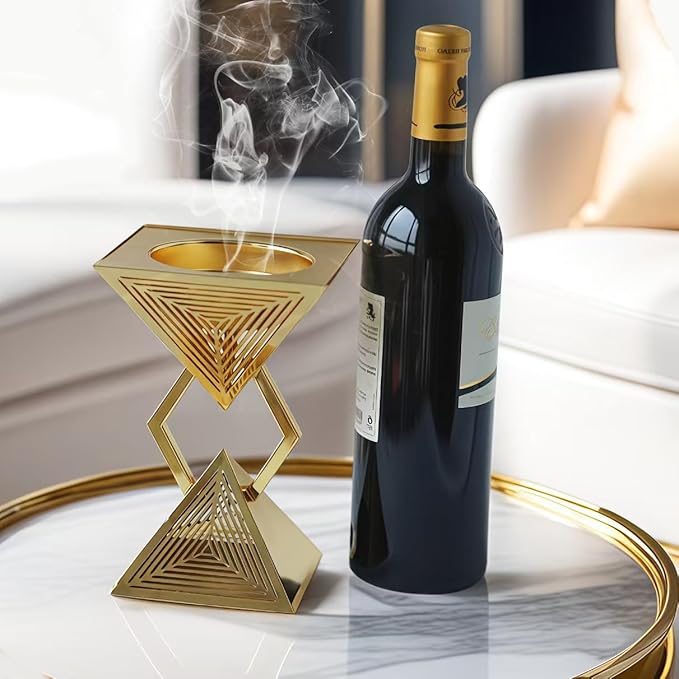 Geometric Charcoal Incense Burner Holder- Gold Electroplated Metal Burner with Anti-Oxidation Coating, Premium Bakhoor Burner for Home Decor and Meditation, Unique Triangle Design Spiritual Gift - Bloomnest